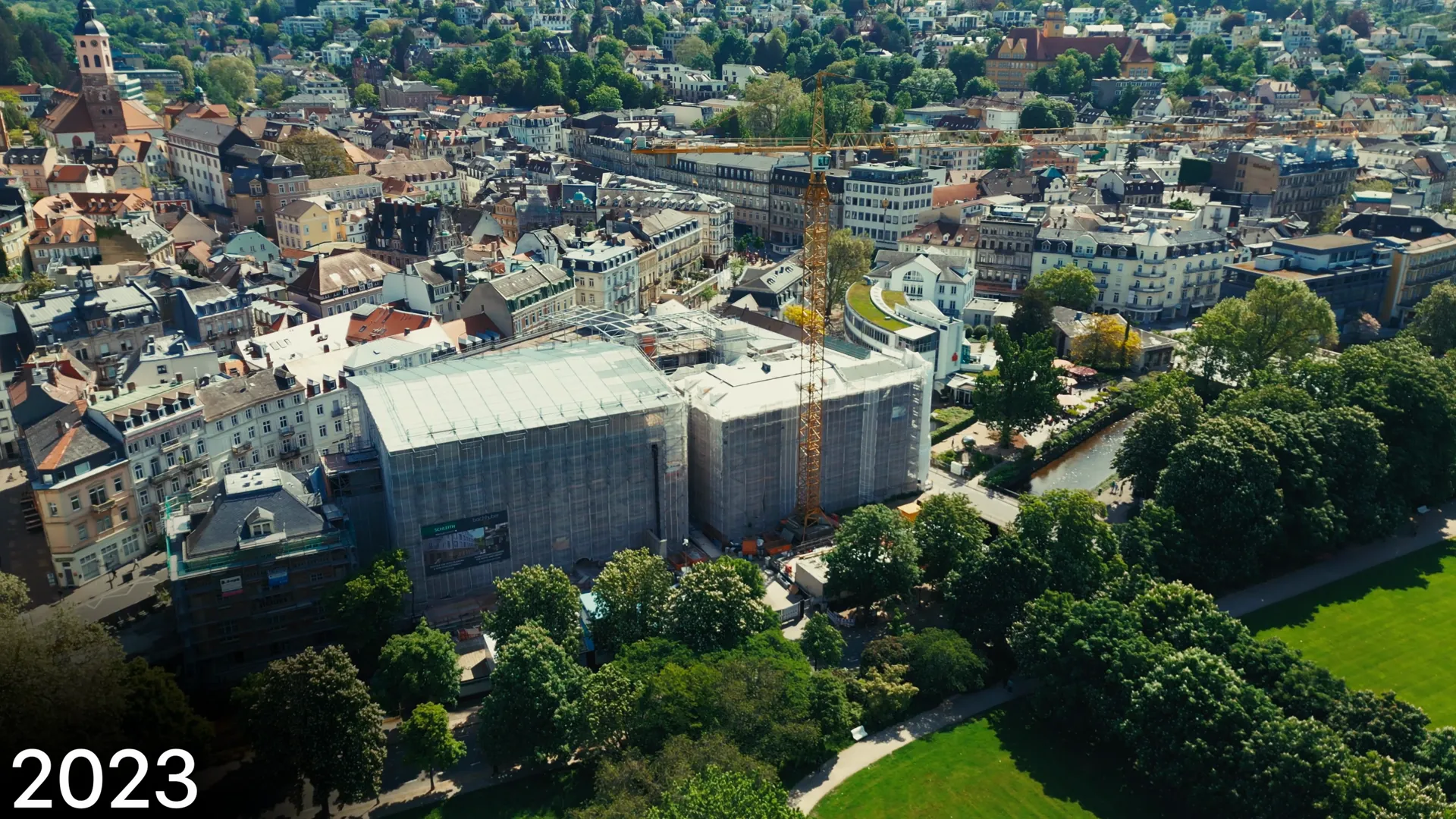 Luftbild des Europäischen Hofs während der Sanierung
